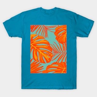 Orange and Turquoise Tropical Leaves T-Shirt